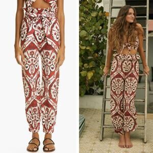 Johanna Ortiz Baru Nomadic Hunting Paperbag Cotton Pants Rust‎ Red Size 6 NWT